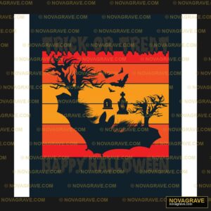A Halloween Scene With A Tree And A Graveyard Nature Botanical - DTF Transfer Design