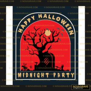 A Halloween Scene With A Tree And A Tombstone Nature Botanical - DTF Transfer Design
