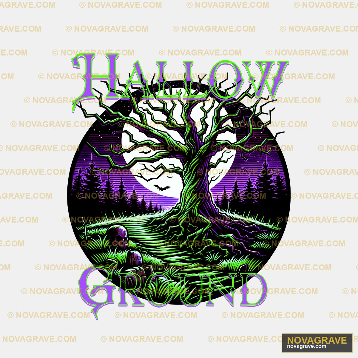 A Halloween Tree With A Full Moon In The Back Nature Botanical - DTF Transfer Design