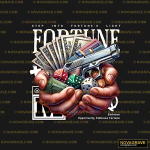 A Hand Holding A Gun With Money And Dice Family Kids - DTF Ontwerp