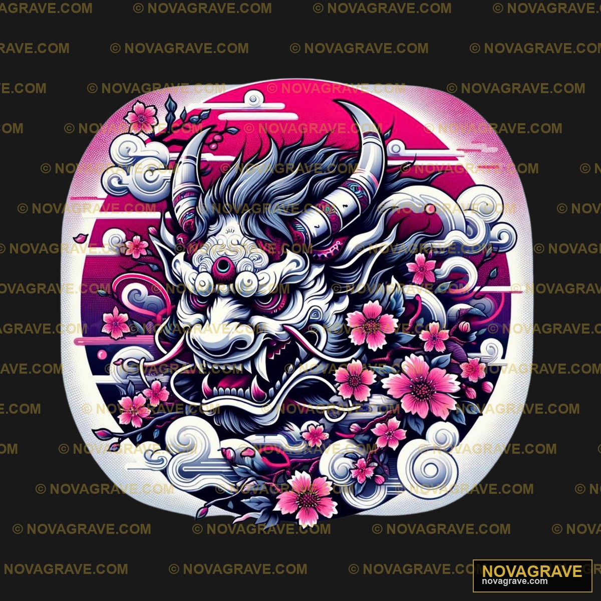 A Japanese Dragon With Flowers And Clouds Animals Wildlife - DTF Transfer Design