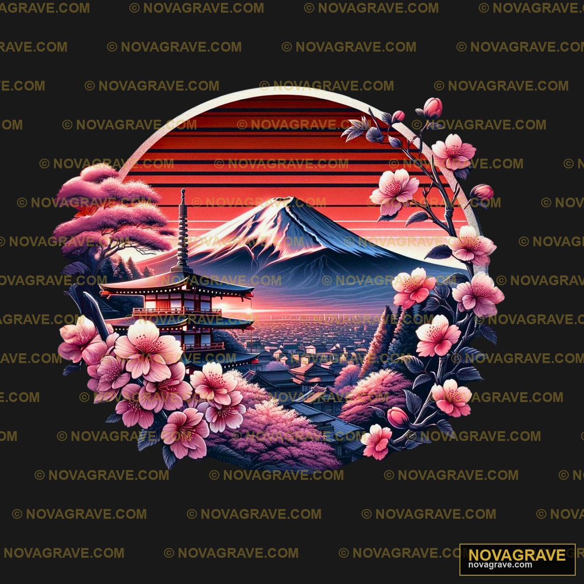 A Japanese Landscape With Cherry Blossoms And Nature Botanical - Design DTF