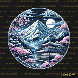 A Japanese Landscape With Mountains And Cherr Nature Botanical - DTF Transfer Design