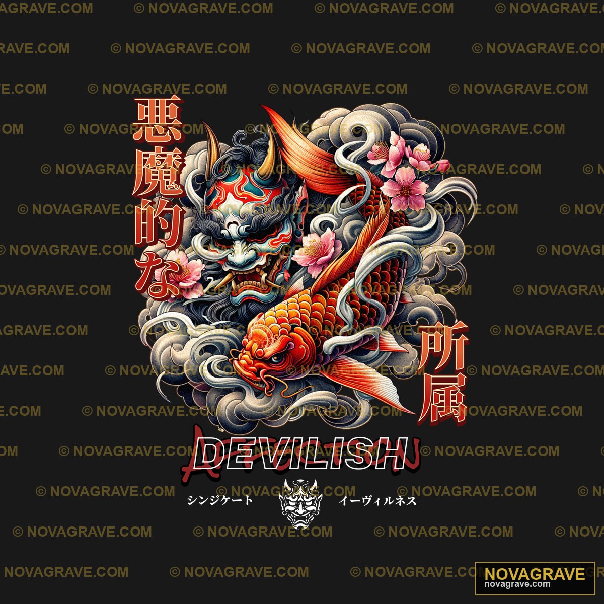A Japanese Tattoo Design With A Koi Fish And Animals Wildlife - Design DTF