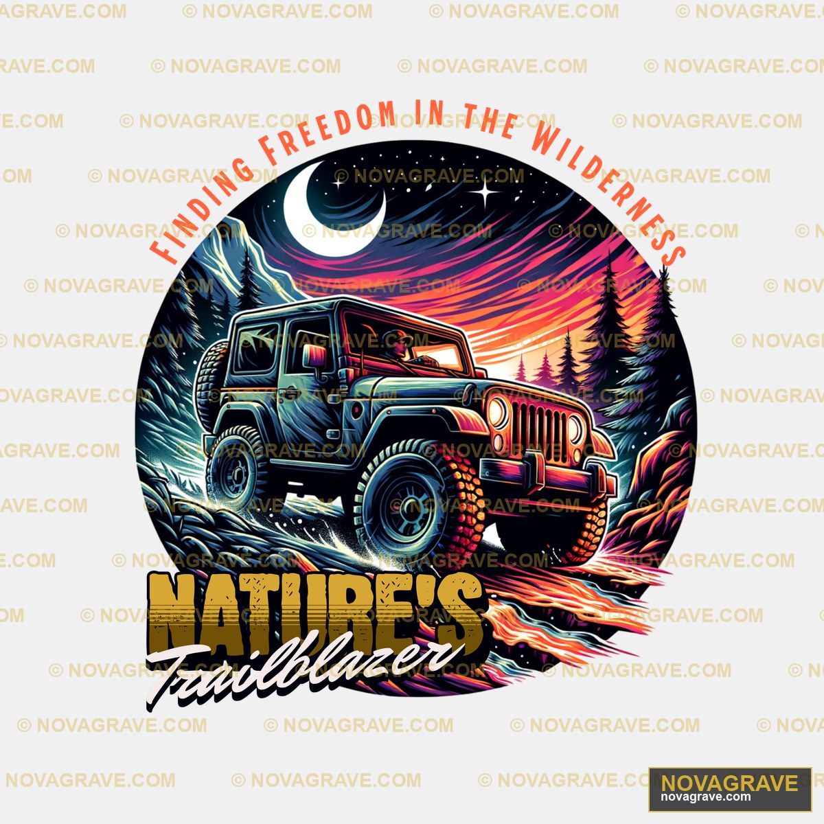 A Jeep Driving Through The Night With The Moo Nature Botanical - DTF Ontwerp