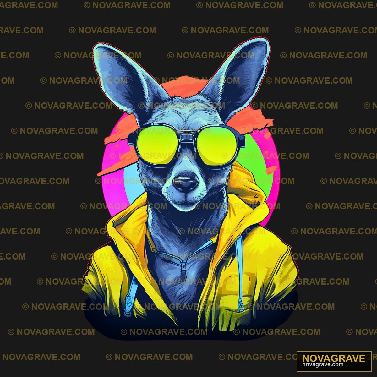 A Kangaroo Wearing Sunglasses And A Yellow Ja Nature Botanical - DTF Ontwerp