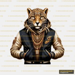 A Leopard Wearing A Jacket And A Gold Chain Animals Wildlife - DTF Ontwerp