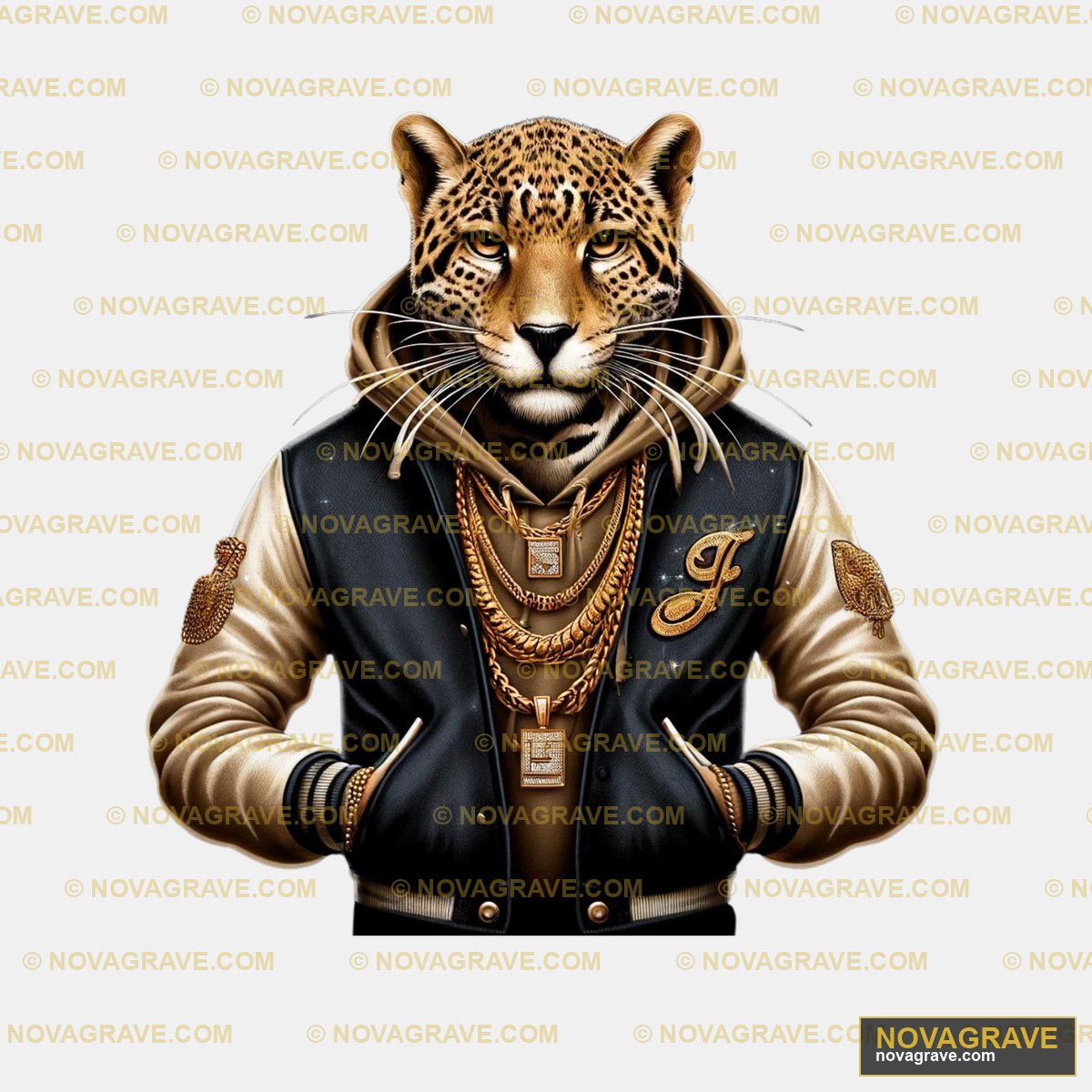 A Leopard Wearing A Jacket And A Gold Chain Animals Wildlife - DTF Ontwerp