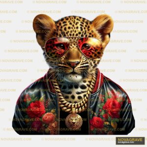 A Leopard Wearing A Jacket And Sunglasses Animals Wildlife - DTF Ontwerp