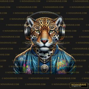 A Leopard Wearing Headphones And A Jacket Animals Wildlife 2 - DTF Ontwerp