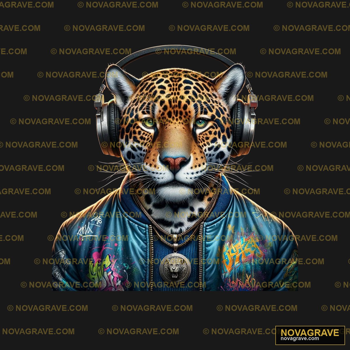 A Leopard Wearing Headphones And A Jacket Animals Wildlife 2 - DTF Transfer Design