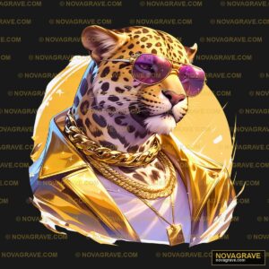 A Leopard Wearing Sunglasses And A Gold Jacke Animals Wildlife - DTF Ontwerp