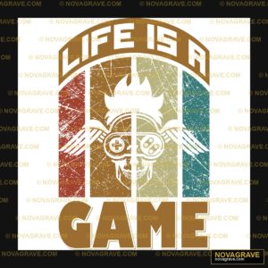 Retro Gaming Skull Wings Life is a Game DTF Design PNG