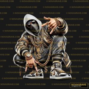 A Man In A Black Hoodie And Gold Chains Streetwear Urban - DTF Transfer Design