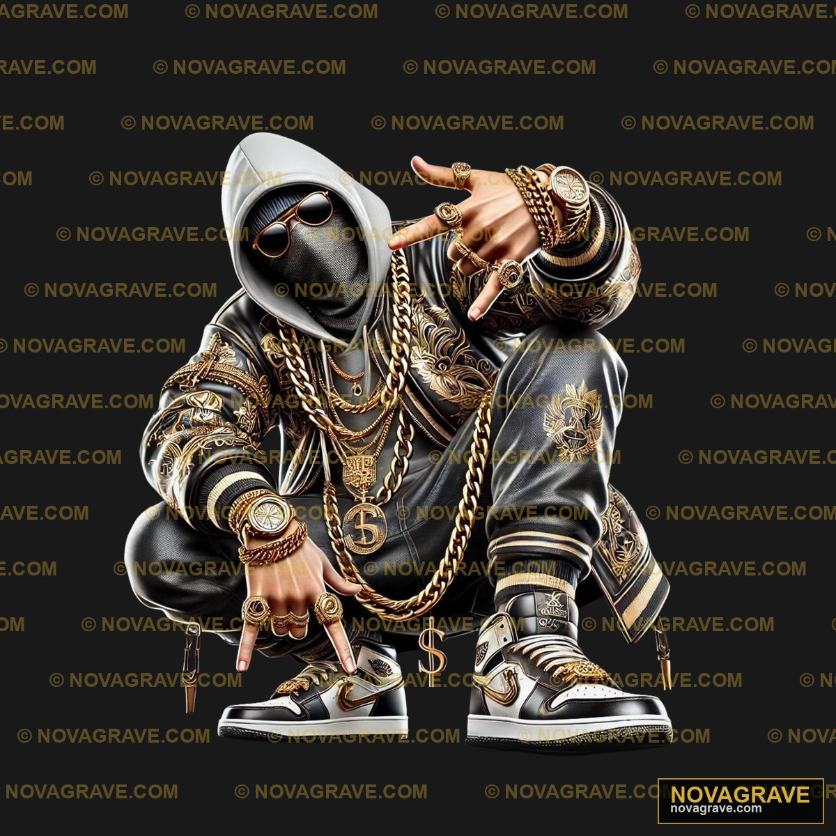 A Man In A Black Hoodie And Gold Chains Streetwear Urban - DTF Transfer Design