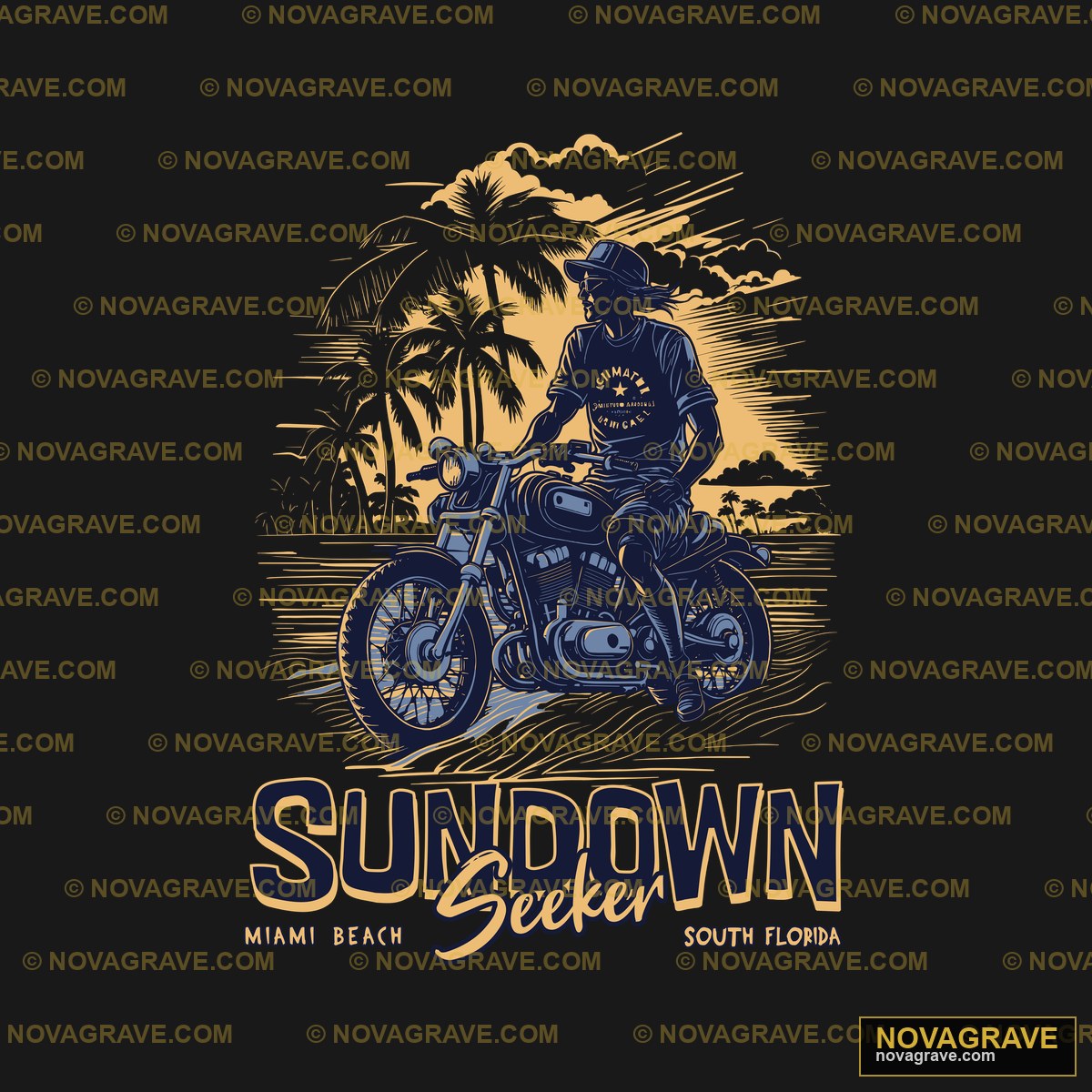 A Man Riding A Motorcycle Down A Beach Nature Botanical - DTF Ontwerp