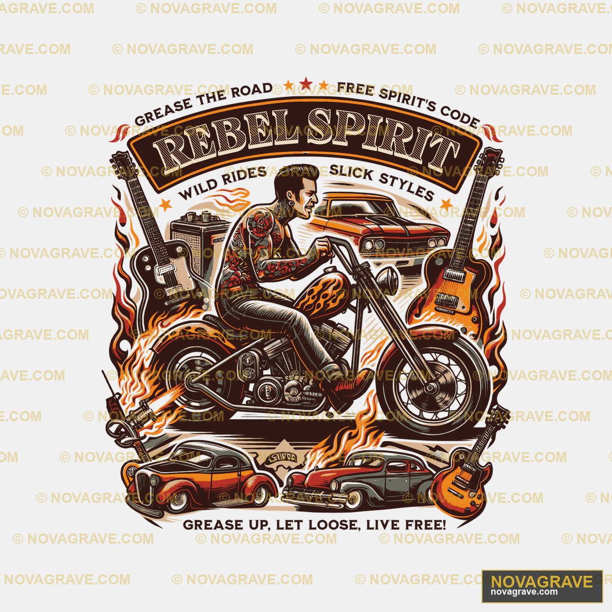 A Man Riding A Motorcycle With Flames On It Streetwear Urban - DTF Ontwerp