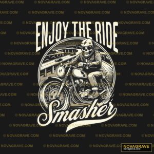 A Man Riding A Motorcycle With The Words Enjo Typography Slogans - DTF Transfer Design