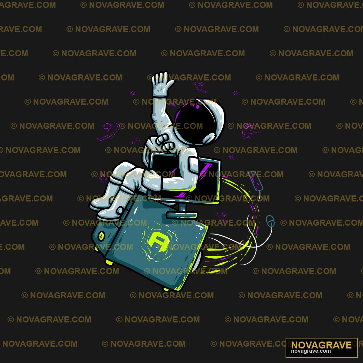 A Man Sitting On A Laptop With A Green Light Other Designs - DTF Transfer Design