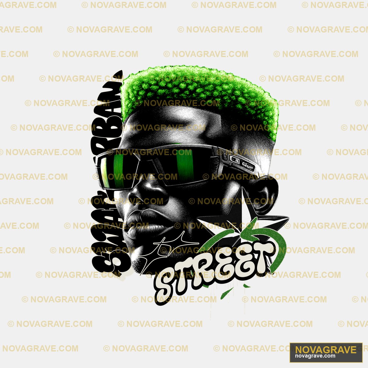 A Man With Green Hair And Sunglasses Nature Botanical - DTF Transfer Design