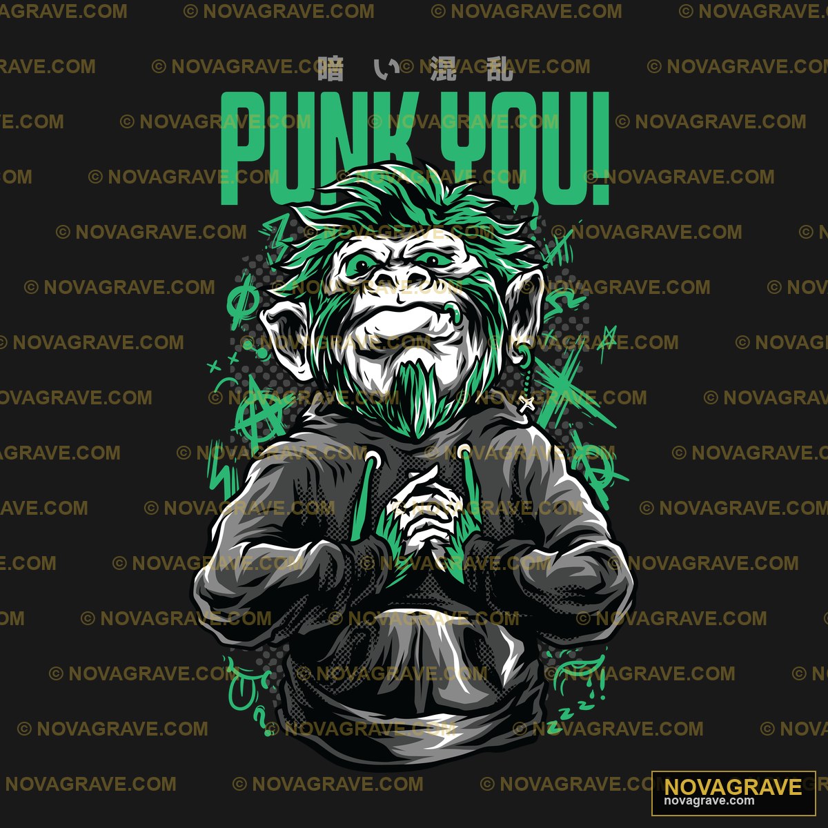 A Monkey With Green Hair And A Black Jacket Animals Wildlife - DTF Ontwerp