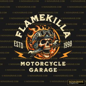 A Motorcycle Logo With A Skull And Flames Streetwear Urban - DTF Transfer Design