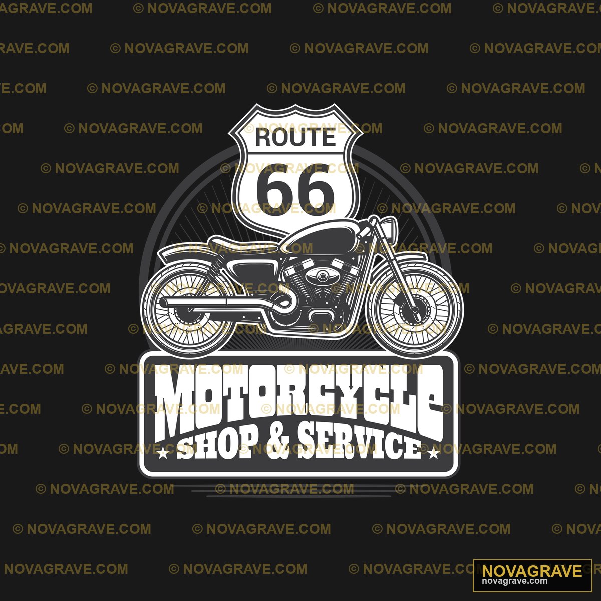 A Motorcycle Logo With The Words Route 66 Retro Vintage - DTF Transfer Design