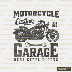 A Motorcycle With The Words Garage Typography Slogans - Design DTF