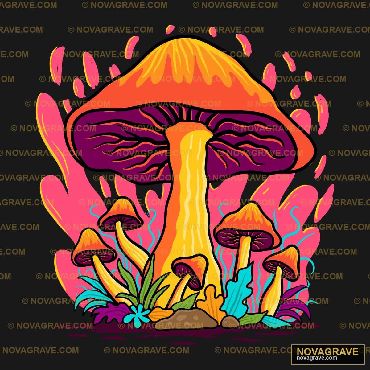A Mushroom With A Bright Yellow Mushroom On I Nature Botanical - DTF Ontwerp