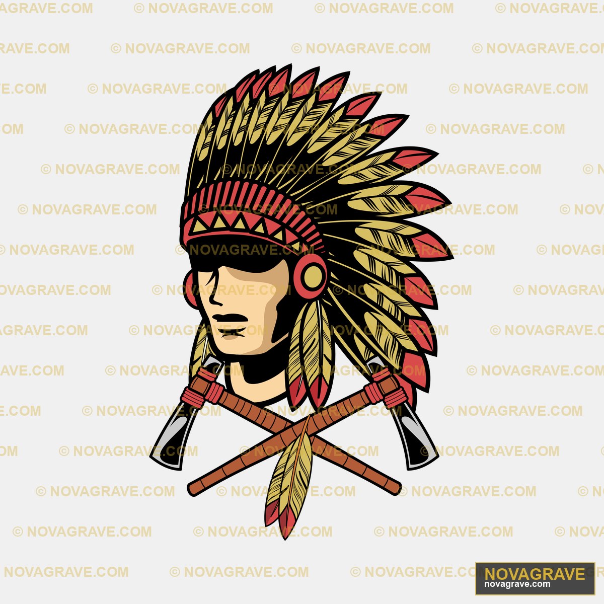 A Native Indian Headdre With Two Crossed Swor Religious Spiritua - DTF Ontwerp