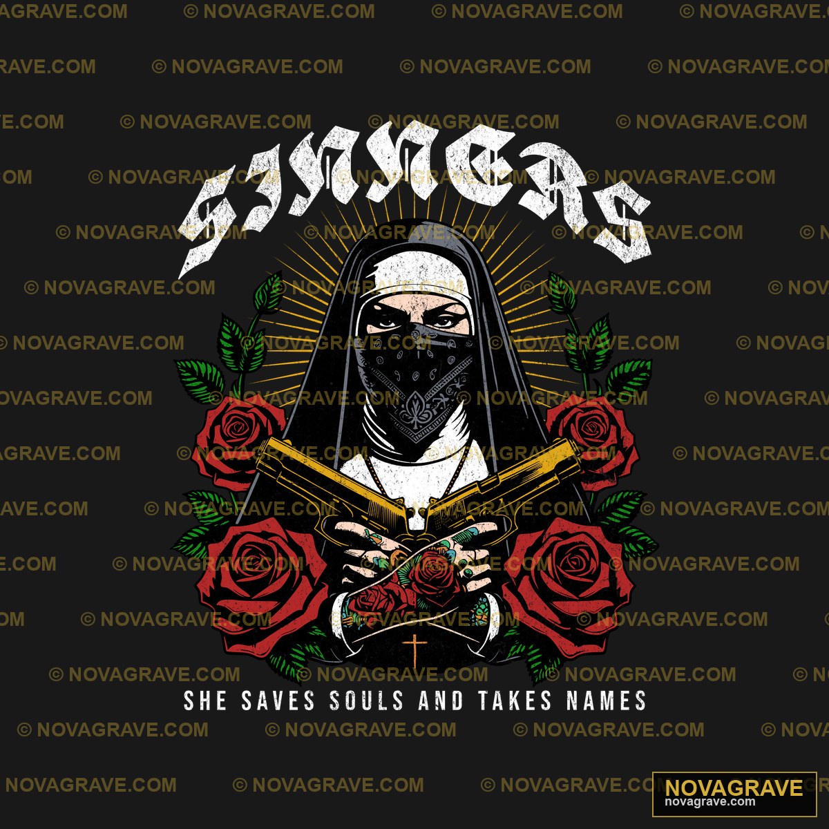 A Nun With Guns And Roses Other Designs - DTF Ontwerp