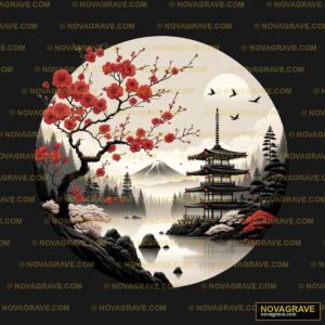 A Painting Of A Japanese Landscape With A Pag Animals Wildlife - DTF Transfer Design