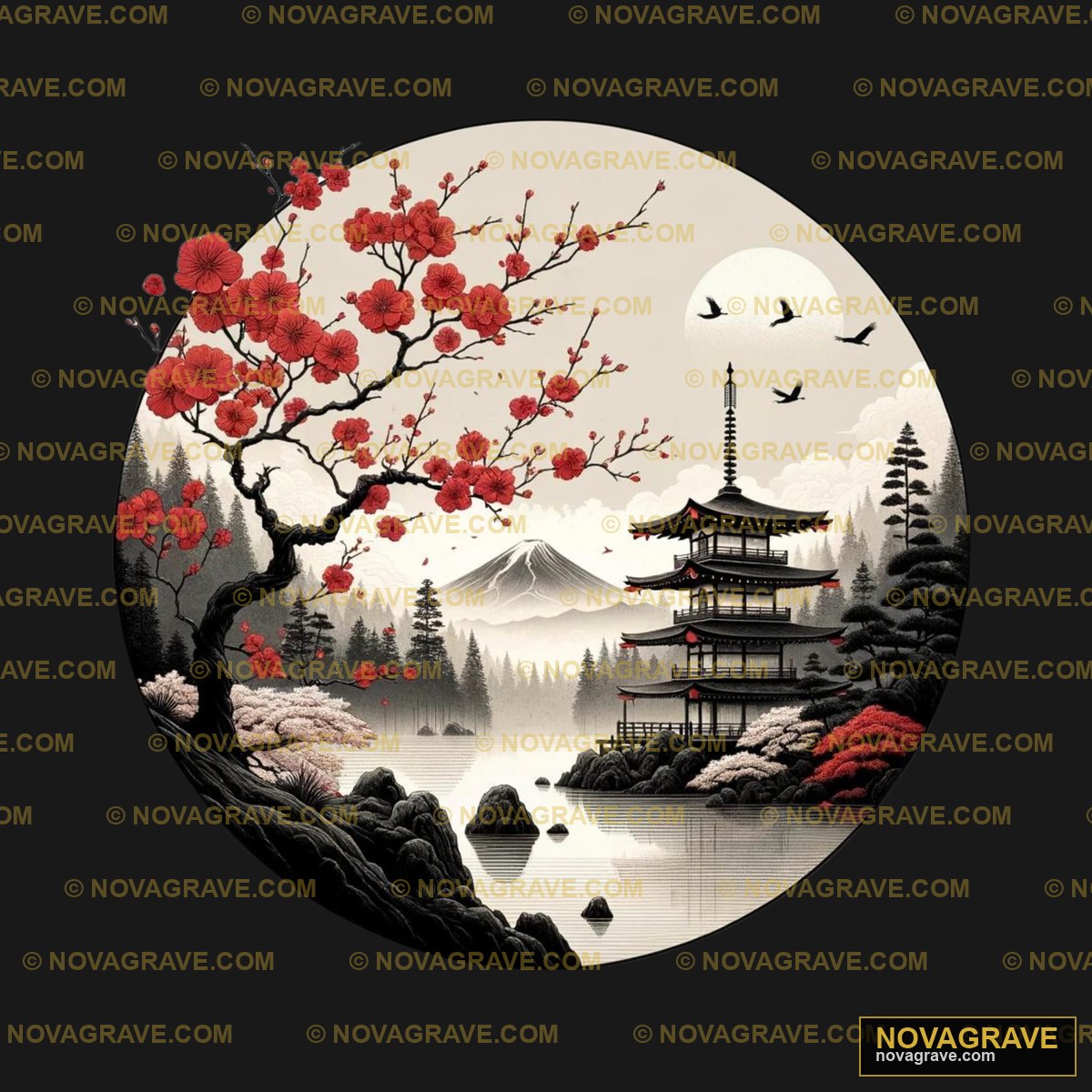 A Painting Of A Japanese Landscape With A Pag Animals Wildlife - Design DTF