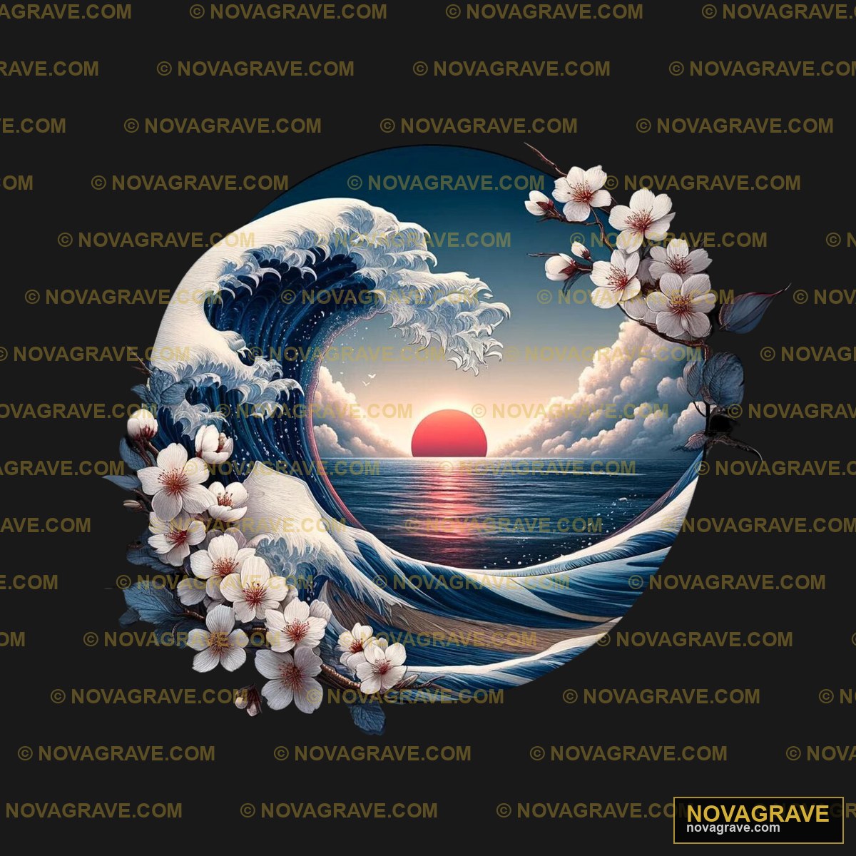 A Painting Of A Wave With Flowers In The Fore Nature Botanical - DTF Transfer Design