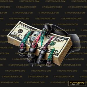 A Pair Of Black Gloves With A Dollar Bill Seasonal Holiday - DTF Transfer Design