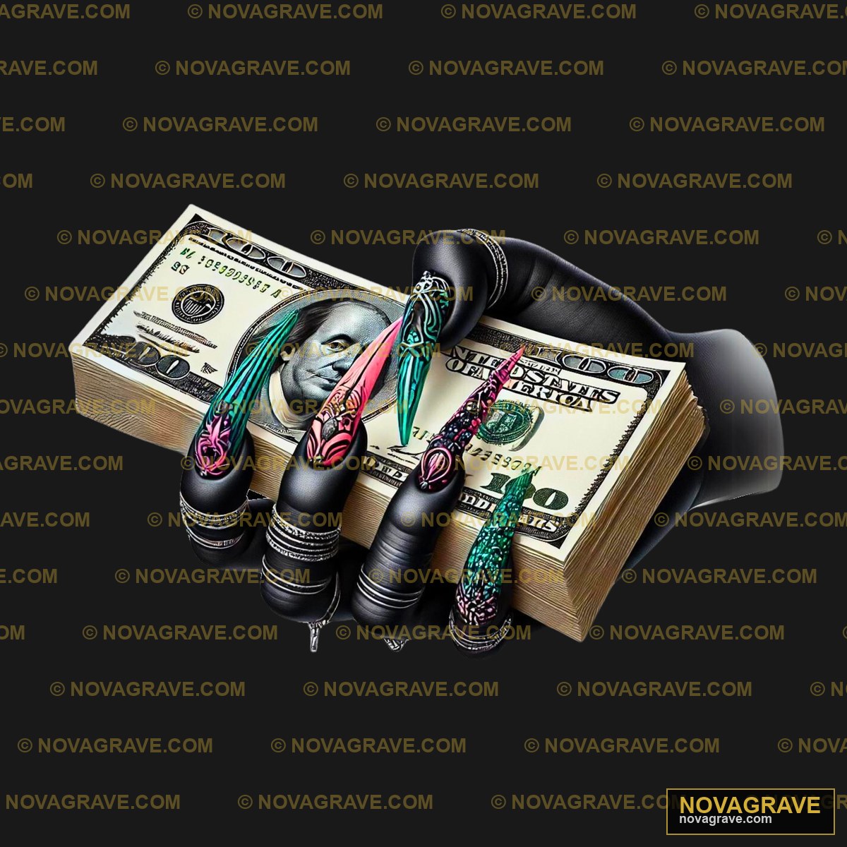 A Pair Of Black Gloves With A Dollar Bill Seasonal Holiday - DTF Transfer Design