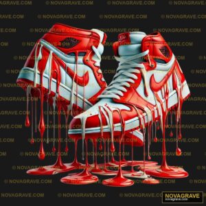 A Pair Of Red And White Sneakers With Drippin Streetwear Urban - DTF Ontwerp