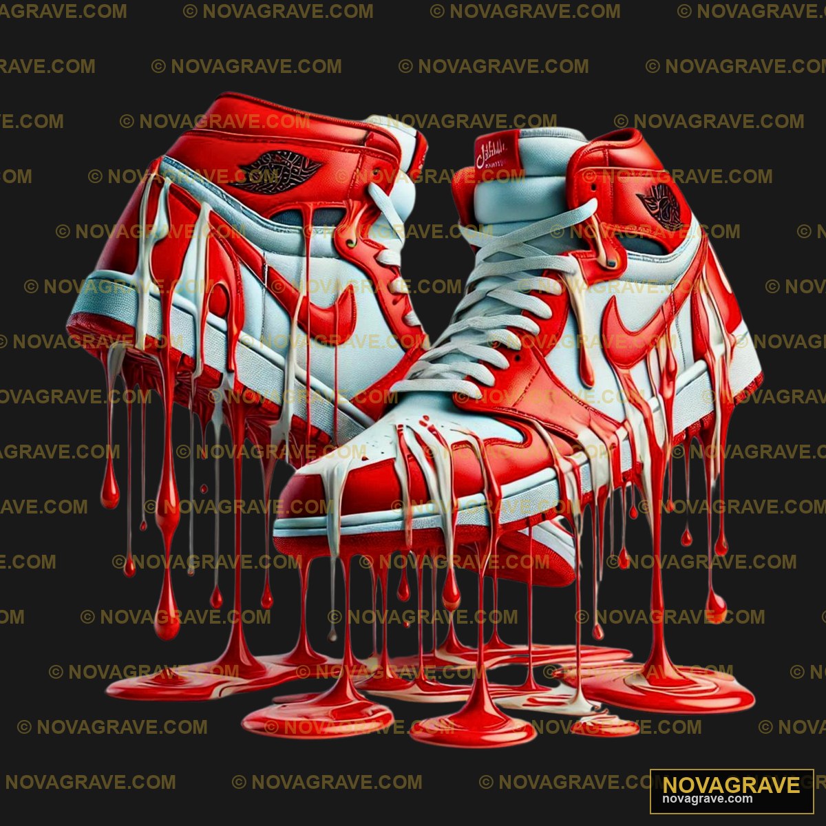 A Pair Of Red And White Sneakers With Drippin Streetwear Urban - DTF Ontwerp