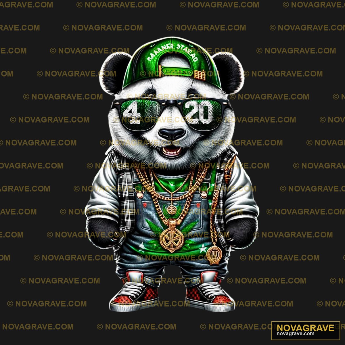 A Panda Bear Wearing A Green Hat And Sunglass Animals Wildlife - DTF Ontwerp