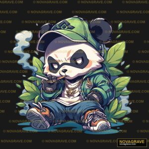 A Panda Smoking A Cigarette While Sitting On Animals Wildlife - DTF Transfer Design