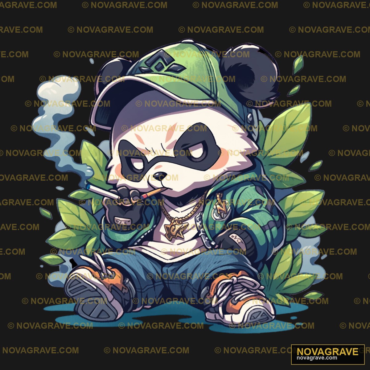 A Panda Smoking A Cigarette While Sitting On Animals Wildlife - Design DTF