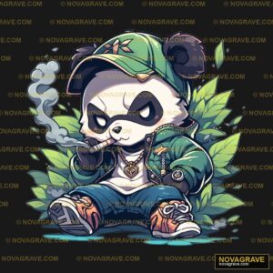 A Panda Smoking A Cigarette With A Green Leaf Animals Wildlife - Design DTF