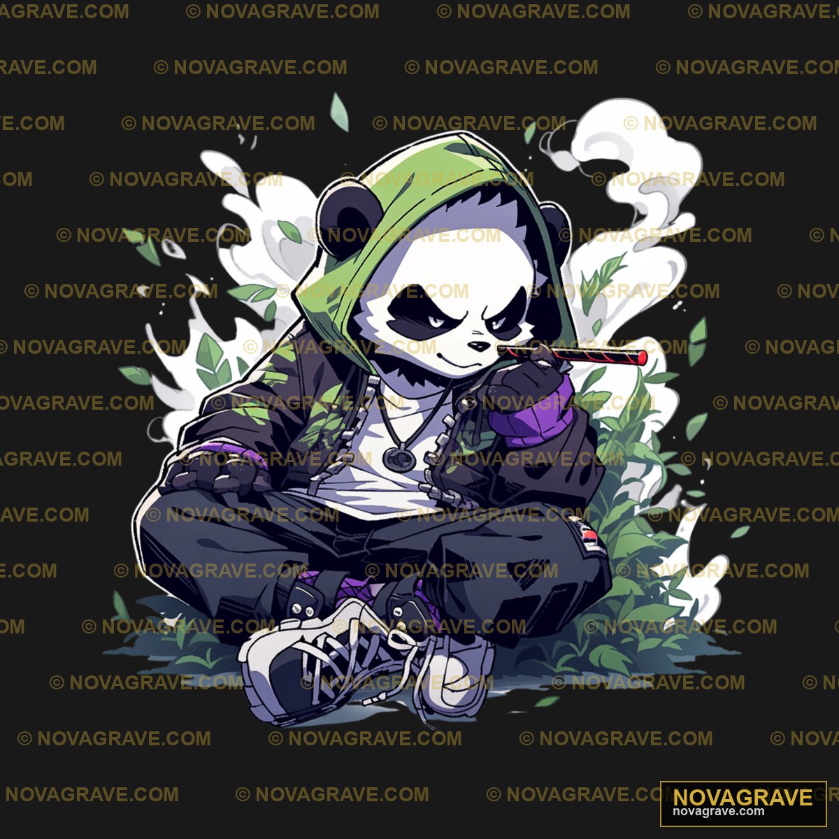 A Panda With A Cigarette Sitting On The Groun Animals Wildlife - DTF Ontwerp