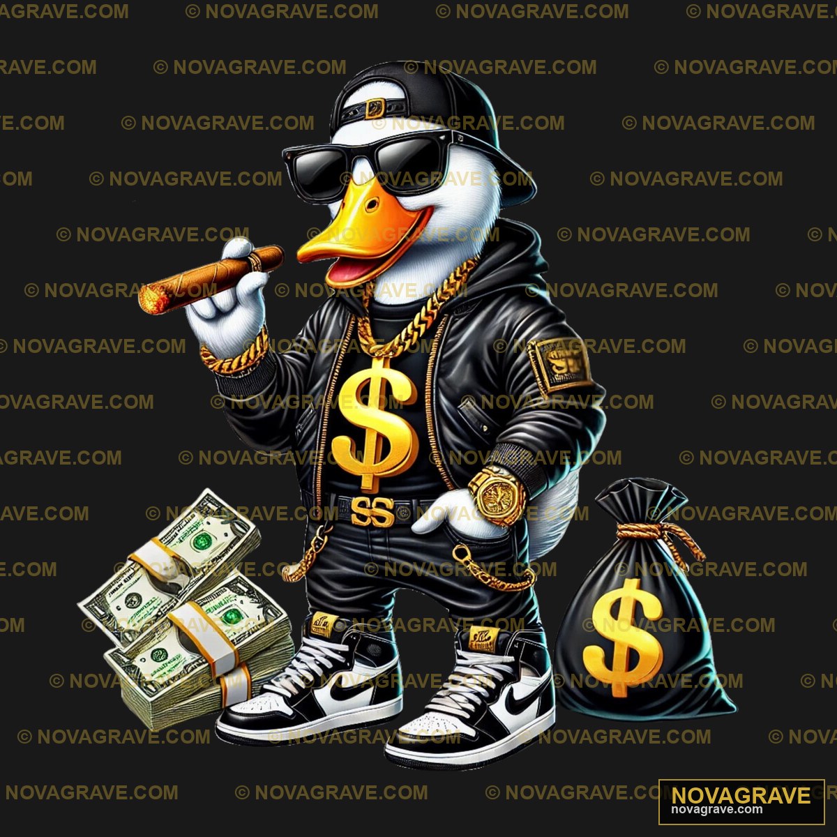 A Penguin Dressed As A Gangster With Money Streetwear Urban - Design DTF