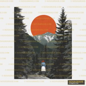 A Person Standing On A Road With A Red Sun In Nature Botanical - DTF Transfer Design