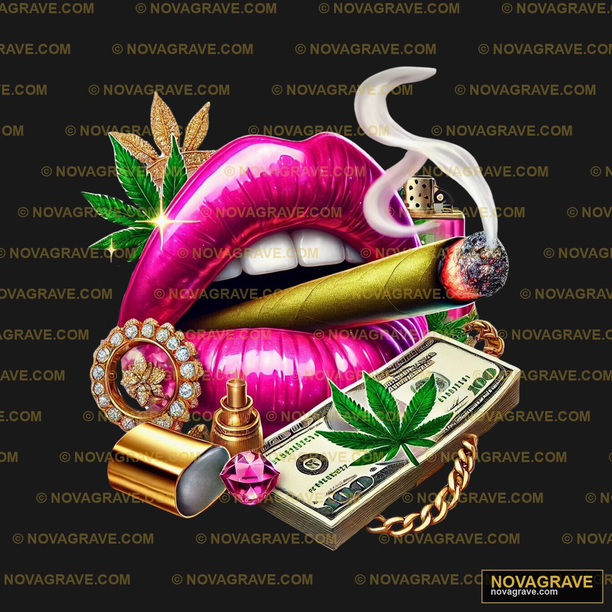 A Pink Lips With Marijuana And Money Other Designs - DTF Transfer Design