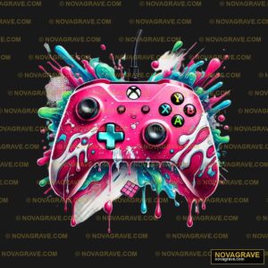 A Pink Xbox Controller With Colorful Paint Sp Other Designs - DTF Transfer Design