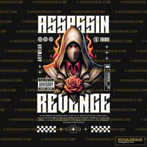Assassin Revenge Hooded Figure Rose Flames DTF Design SVG