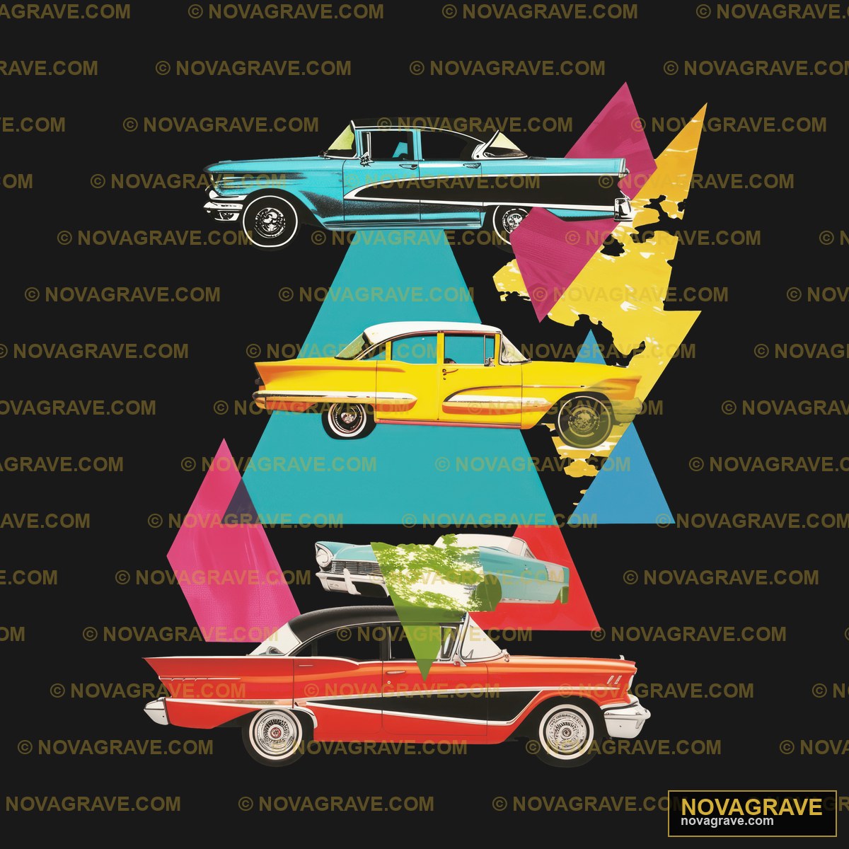 A Poster With A Car And A Car Retro Vintage - DTF Transfer Design