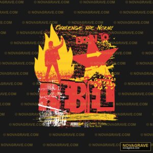 A Poster With A Fire And A Man In The Backgro Other Designs - DTF Transfer Design